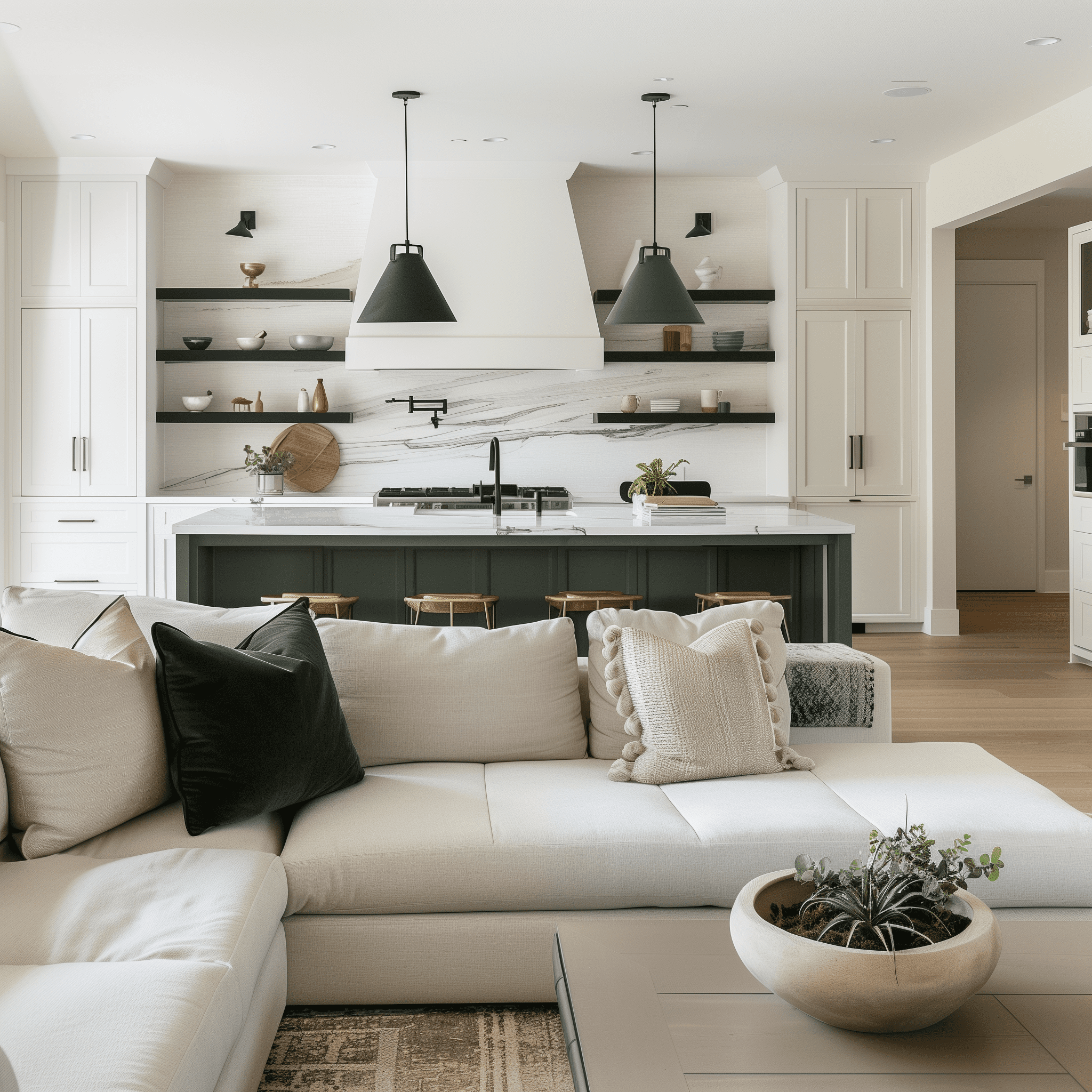 Modern Transitional Style Living Room and Kitchen,Restart Renovation and Design