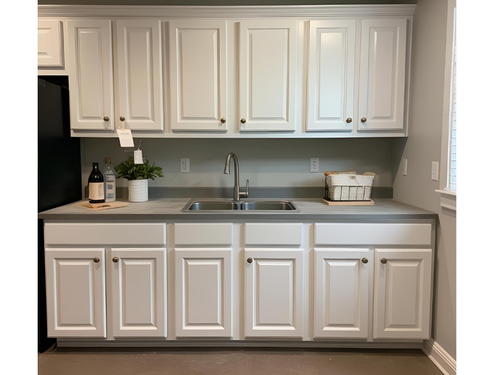 Pre fabricated white cabinets from big box store