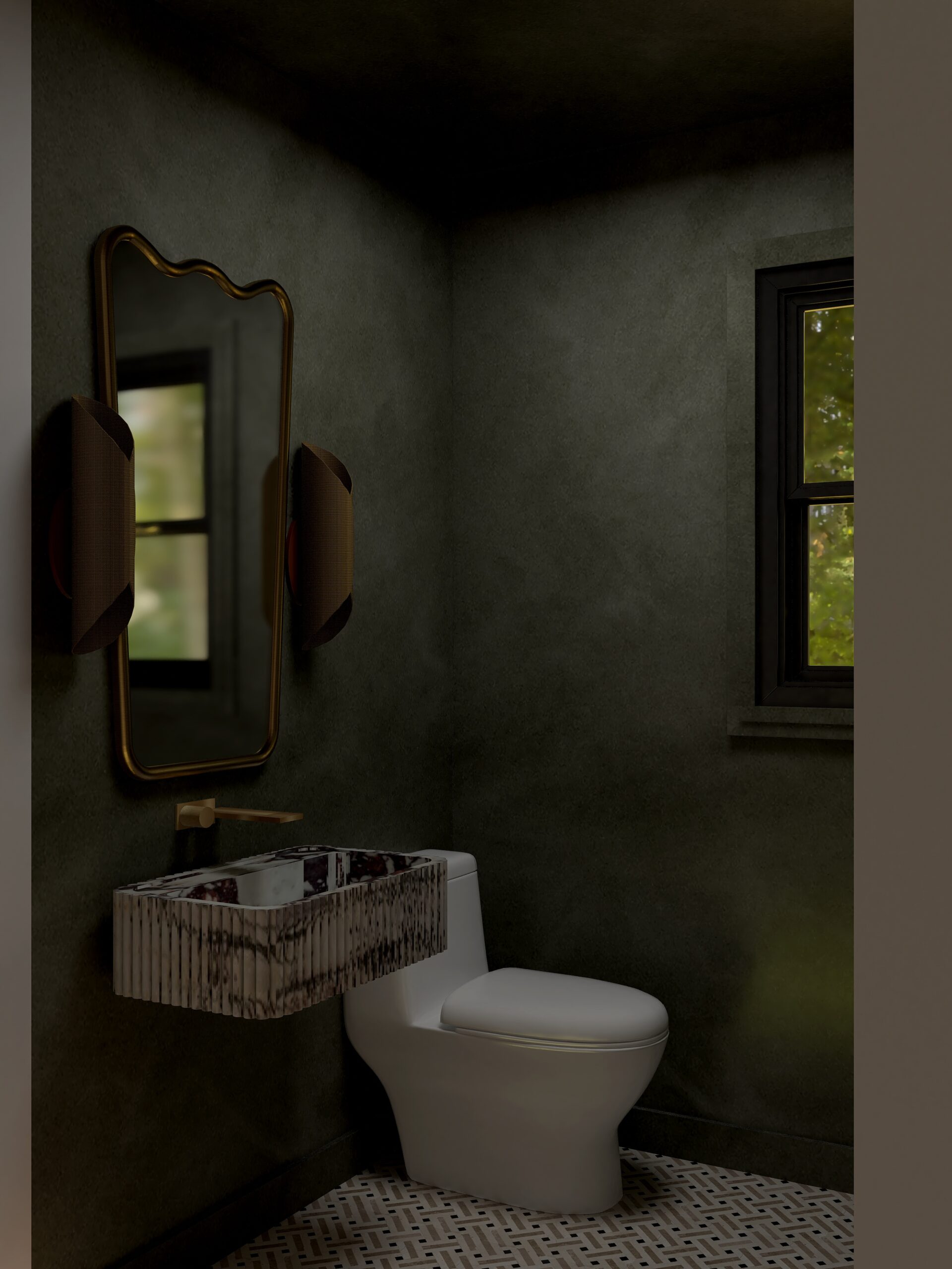 Moody Powder Bathroom design